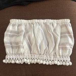 For Love & Lemons Alessandra striped cropped Tube Top. pom pom trimmed size S